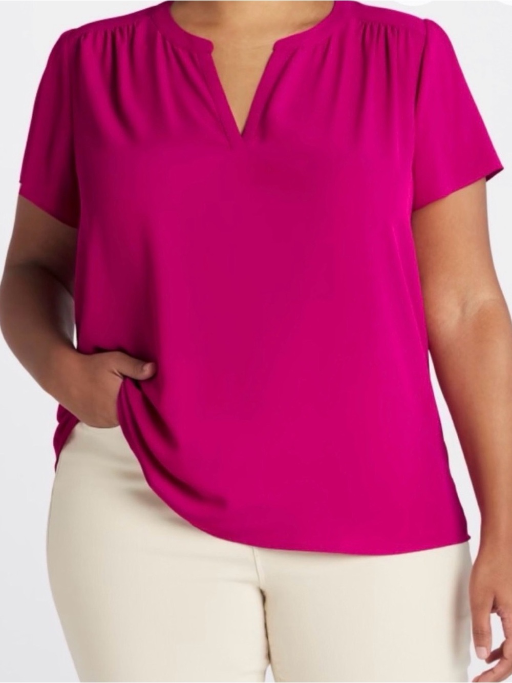 Monday Fun Fuchsia Notch Neck Blouse